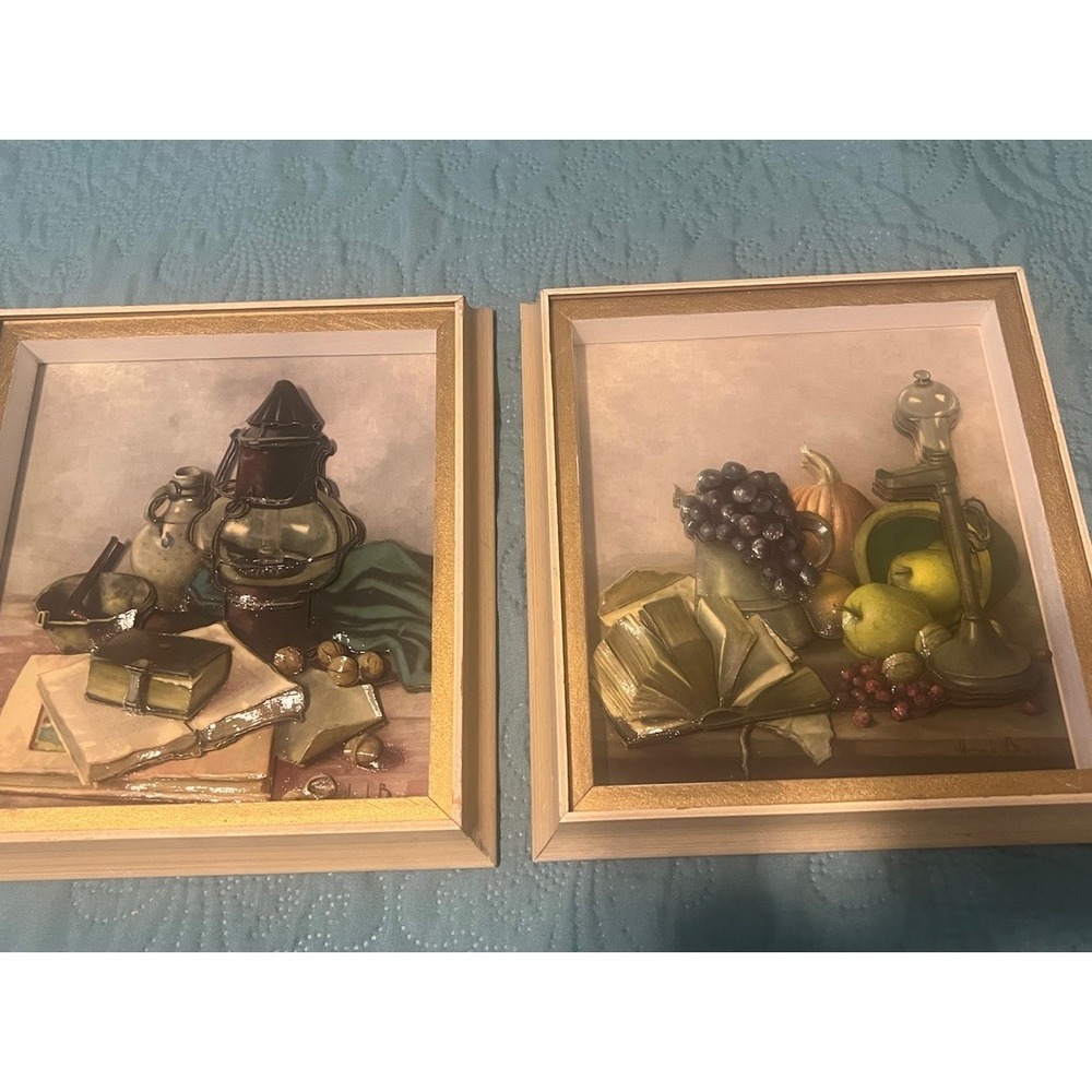 Pair Henk Bos 3D‎ Still Life Wall Art Althea Originals Signed Numbered